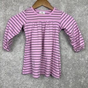 Hanna Andersson Girls Dress Size 90 Long Sleeve 3T Pink Brown Striped